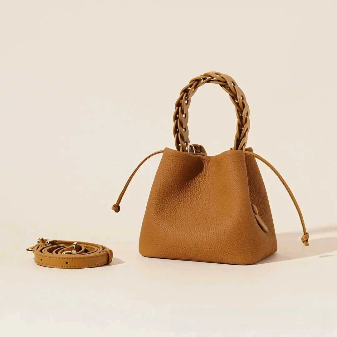 Simona™ | Small Leather Reptile Taupe Bag