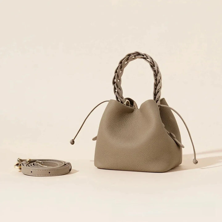 Simona™ | Small Leather Reptile Taupe Bag